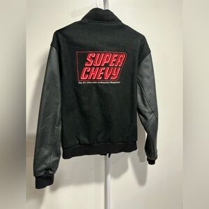 Super Chevy Magazine Black Bomber Jacket With Leather Sleeves